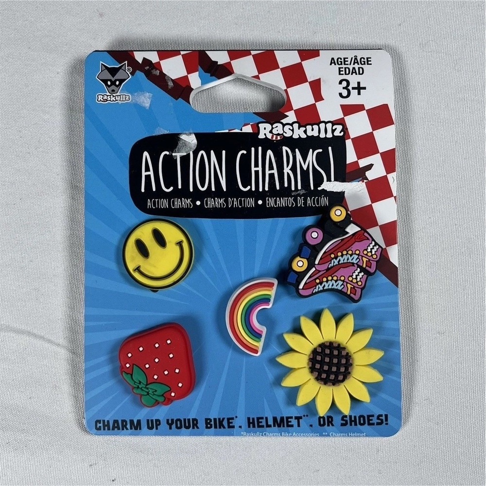 Raskullz Action Charms Shoe Set Sunflower Rainbow Strawberry Smiley Roller Skate